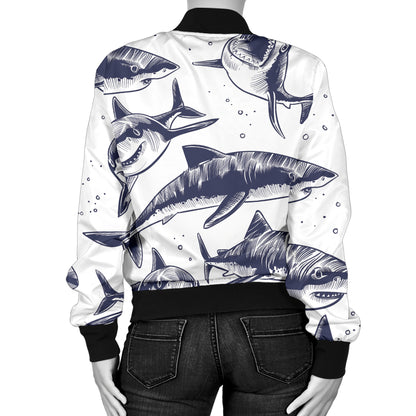 Great White Shark Pattern Print Design 02 Women's Bomber Jacket