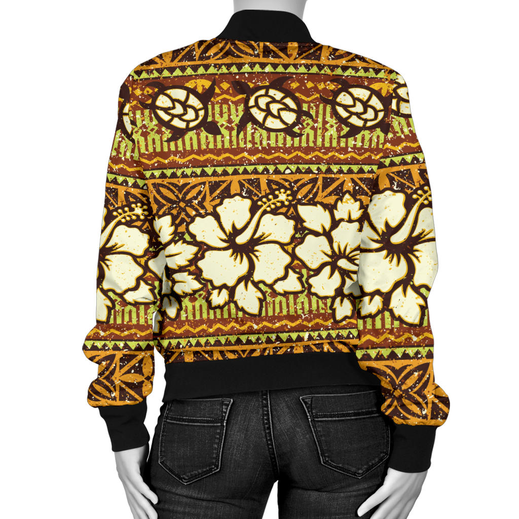 Hawaiian Themed Pattern Print Design H015 Women Bomber Jacket