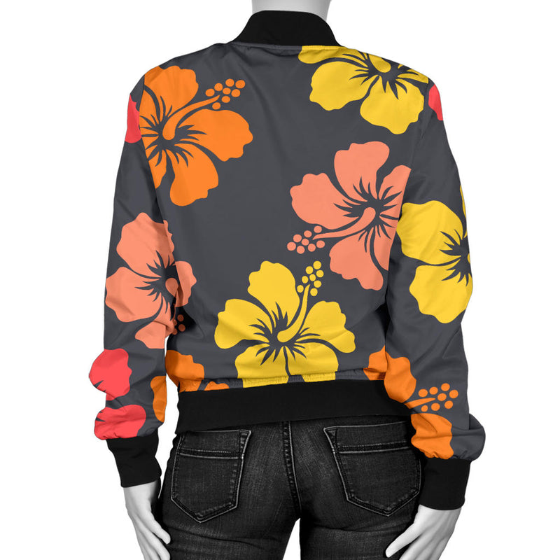 Hibiscus Pattern Print Design HB024 Women Bomber Jacket