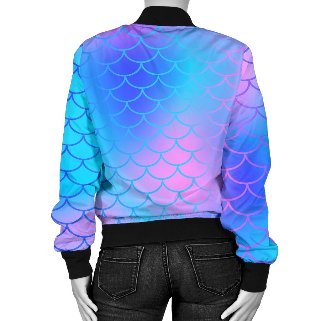 Mermaid Scales Pattern Print Design 04 Women's Bomber Jacket
