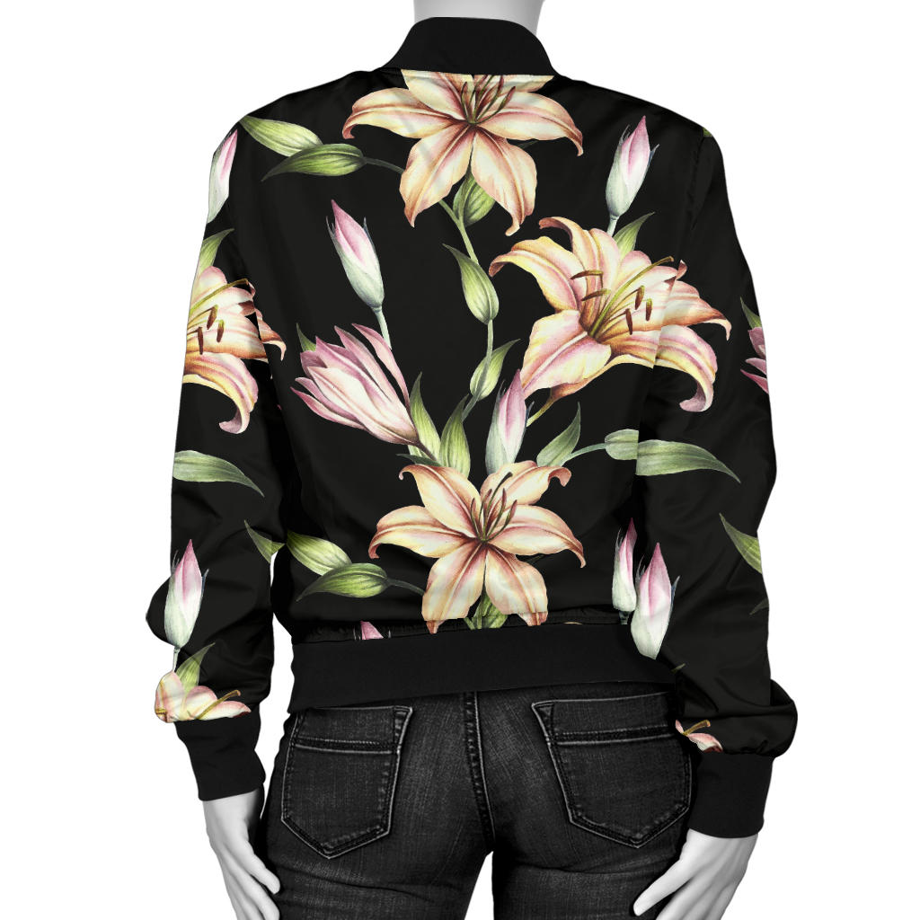 Lily Pattern Print Design LY05 Women Bomber Jacket