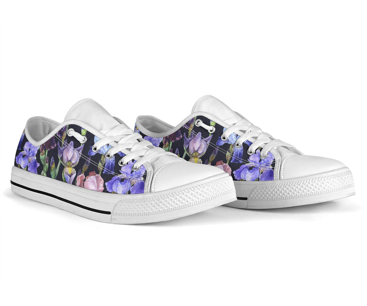 Iris Pattern Print Design IR04 White Bottom Low Top Shoes