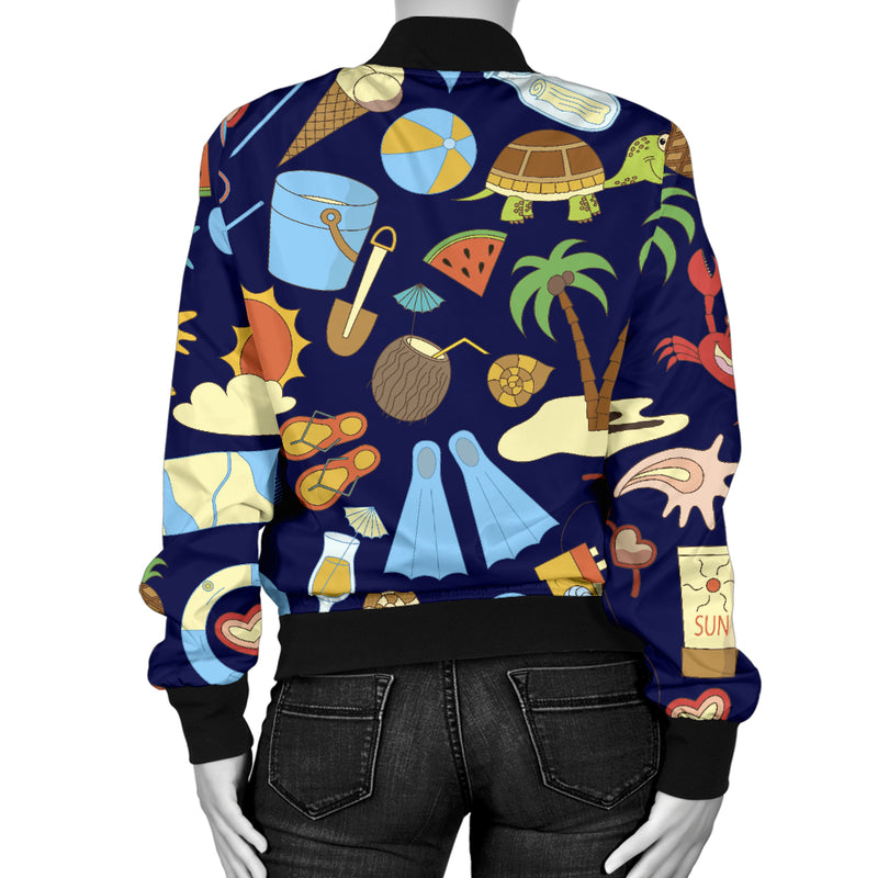 Beach Themed Pattern Print Design 04 Women's Bomber Jacket