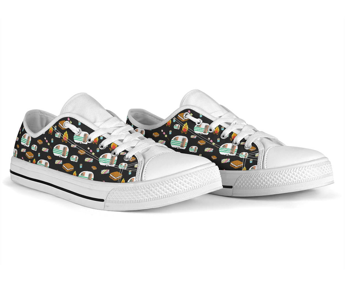 Camper marshmallow Camping Design Print White Bottom Low Top Shoes