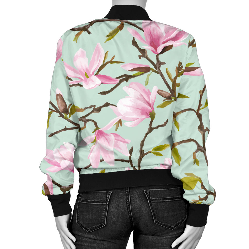 Magnolia Pattern Print Design MAG04 Women Bomber Jacket