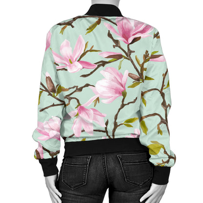 Magnolia Pattern Print Design MAG04 Women Bomber Jacket