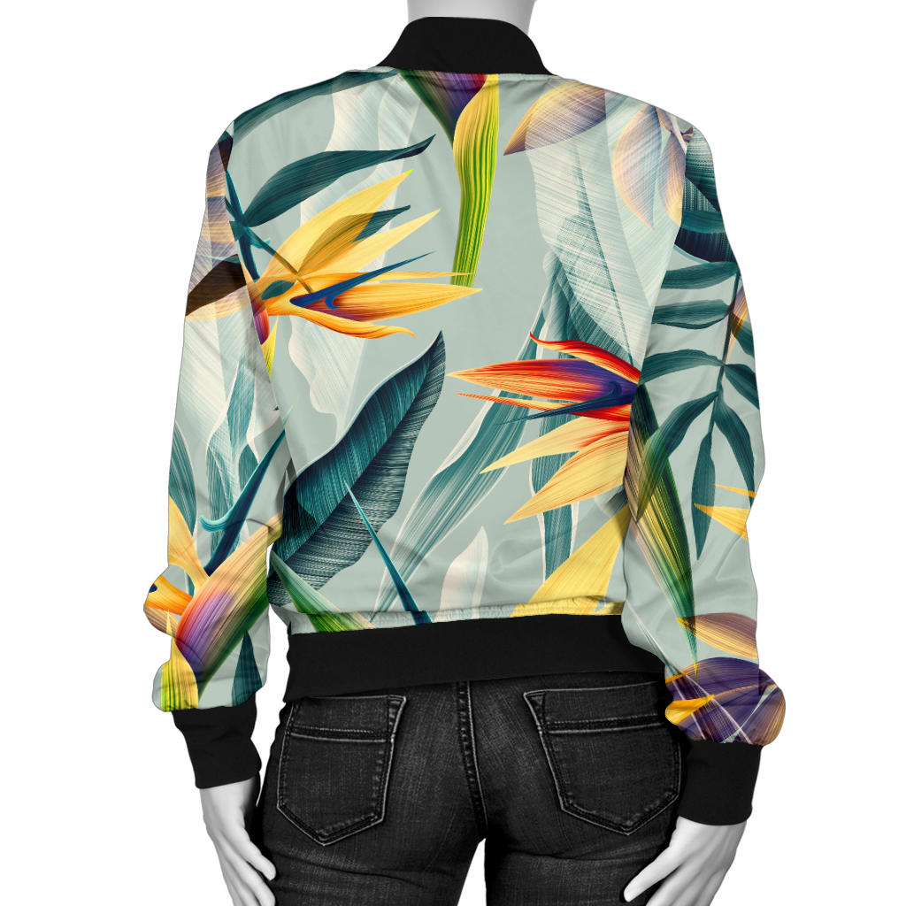 Tropical Flower Pattern Print Design TF022 Women Bomber Jacket
