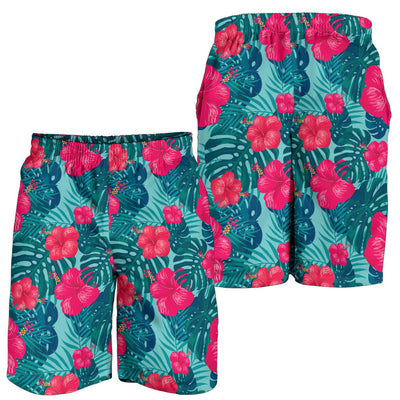 Red Hibiscus Pattern Print Design HB017 Mens Shorts