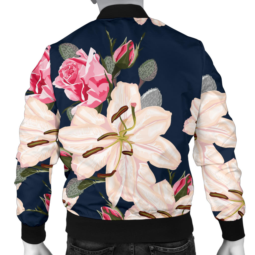Lily Pattern Print Design LY04 Men Bomber Jacket
