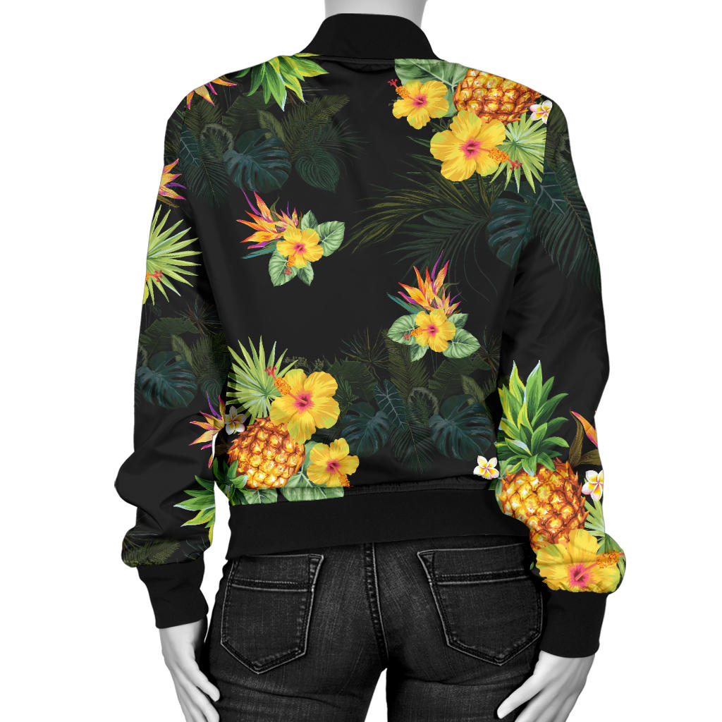 Pineapple Tropical Flower Print Pattern Women Bomber Jacket