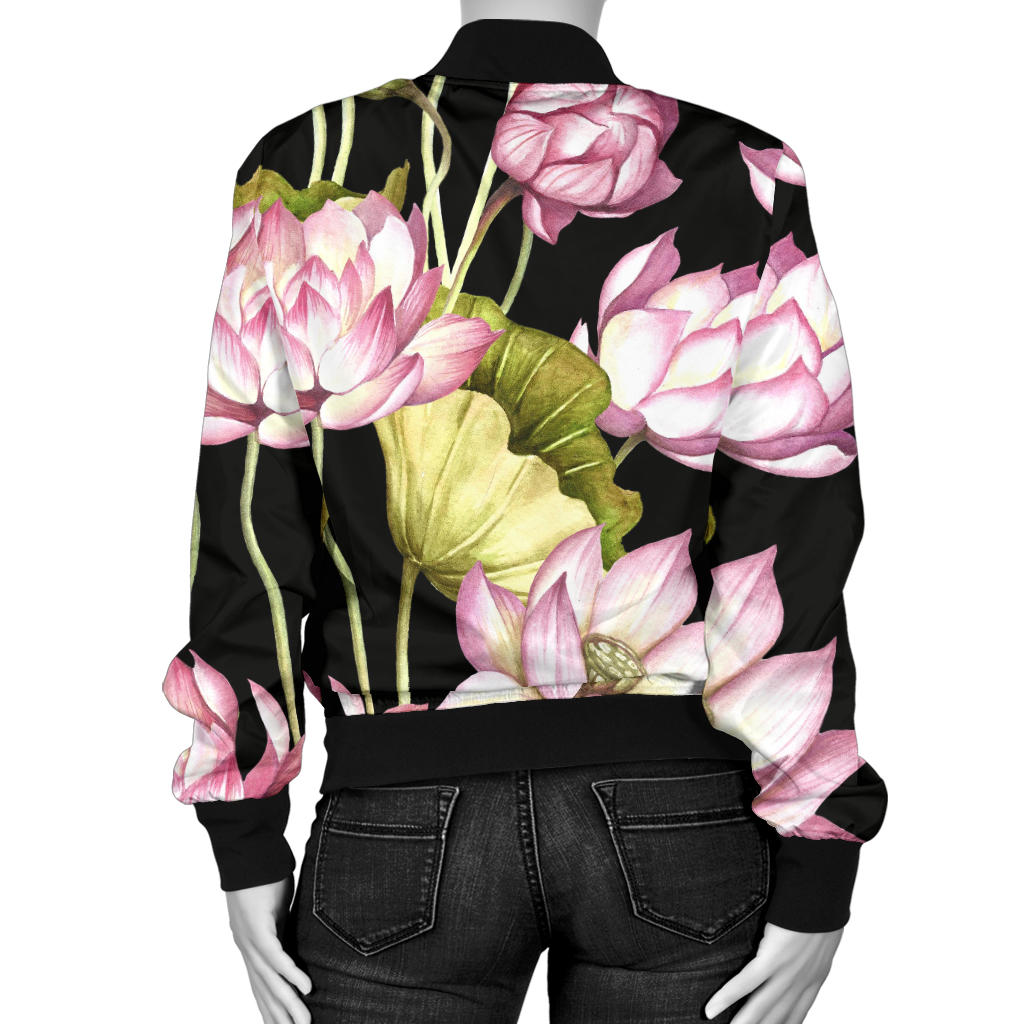 Water Lily Pattern Print Design WL06 Women Bomber Jacket