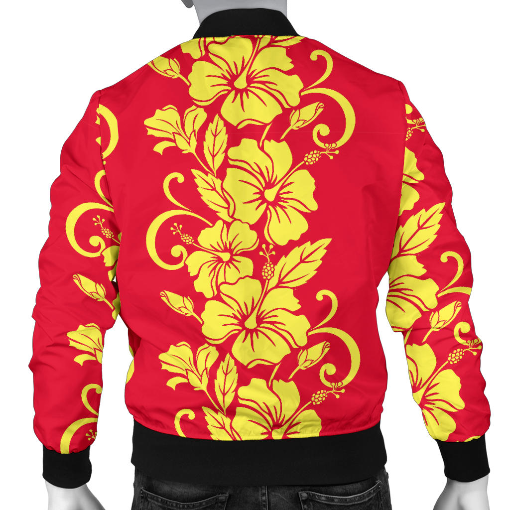 Orange Hibiscus Pattern Print Design HB018 Men Bomber Jacket