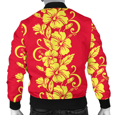 Orange Hibiscus Pattern Print Design HB018 Men Bomber Jacket