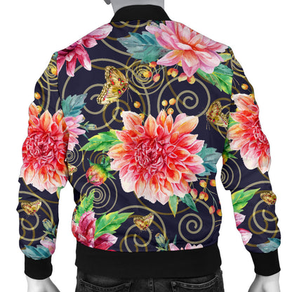 Dahlia Pattern Print Design DH02 Men Bomber Jacket
