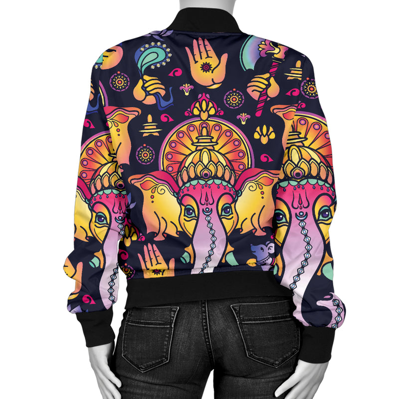 Ganesha Indian Pattern Print Design 03 Women's Bomber Jacket