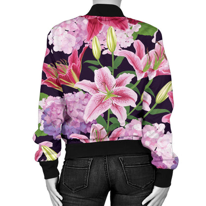Lily Pattern Print Design LY017 Women Bomber Jacket