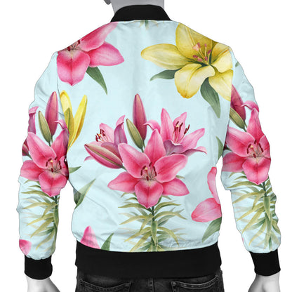 Lily Pattern Print Design LY010 Men Bomber Jacket