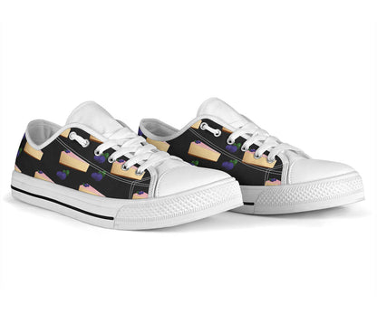 Cheesecake blueberry Pattern Print Design CK01 White Bottom Low Top Shoes