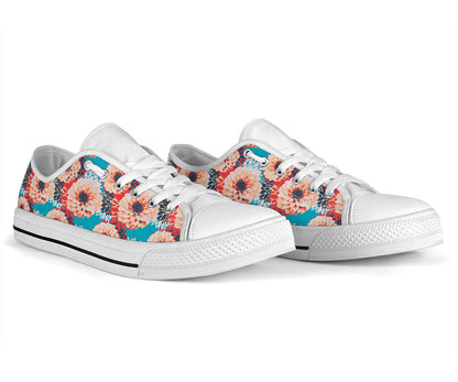 Dahlia Pattern Print Design DH05 White Bottom Low Top Shoes