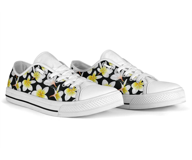 Yellow Plumeria Hawaiian Flowers White Bottom Low Top Shoes