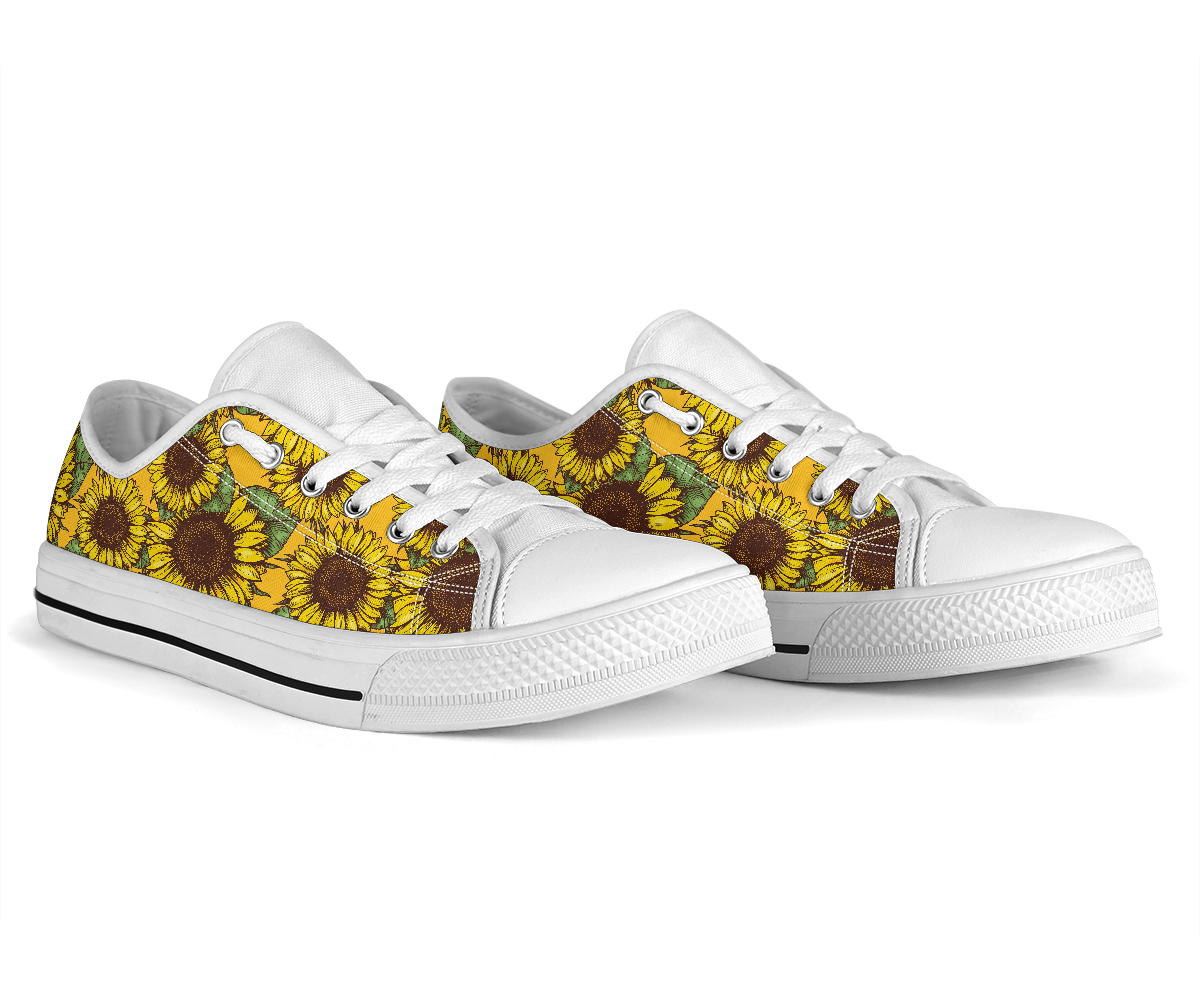 Sunflower Pattern Print Design SF04 White Bottom Low Top Shoes