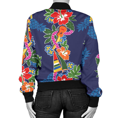 Hawaiian Themed Pattern Print Design H04 Women Bomber Jacket