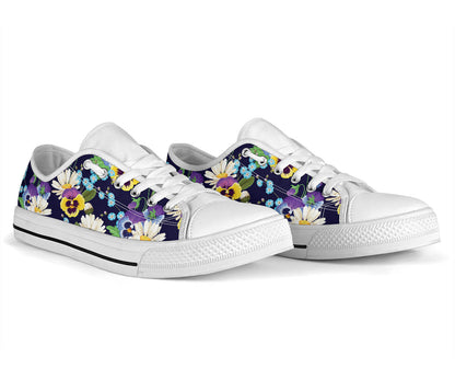 Pansy Pattern Print Design PS03 White Bottom Low Top Shoes