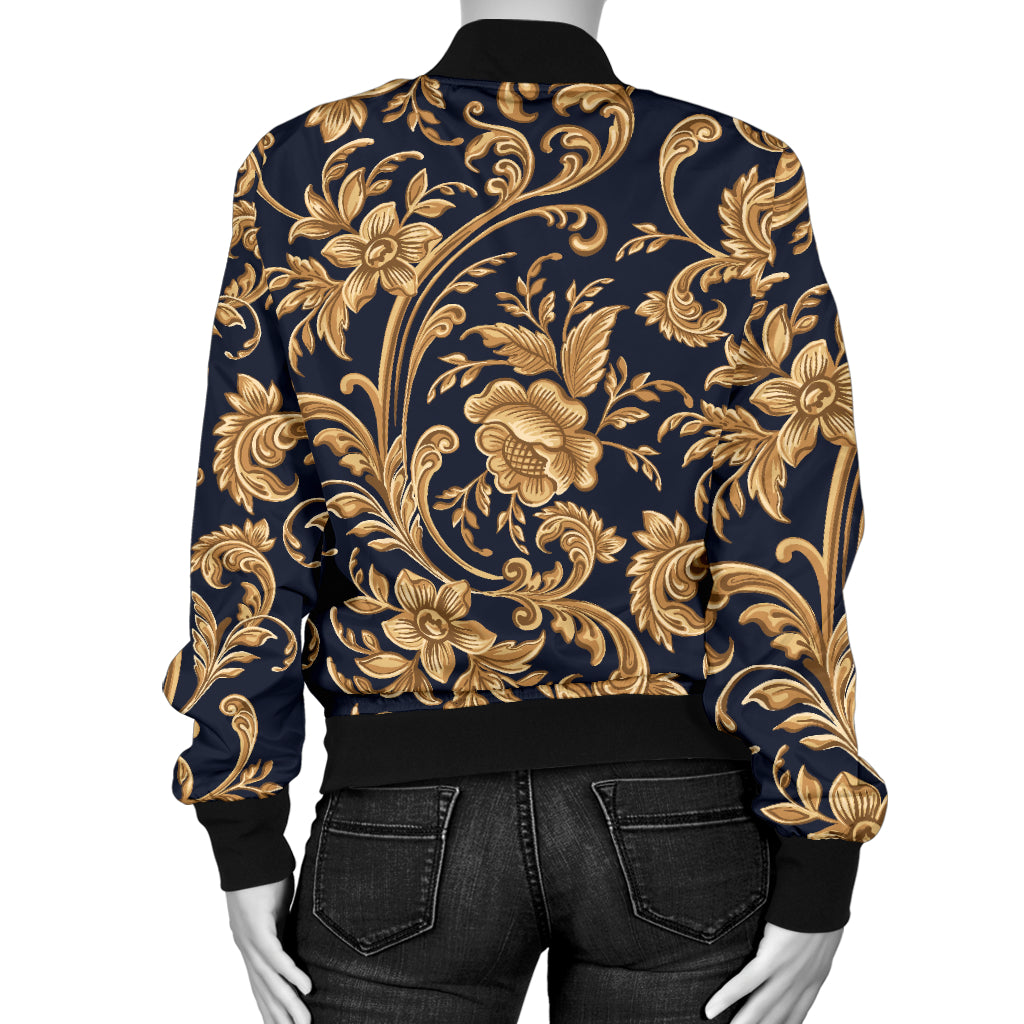 Baroque Golden Pattern Print Design 03 Women's Bomber Jacket