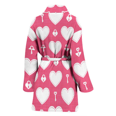 Heart Key Pattern Print Design HE09 Women Bathrobe