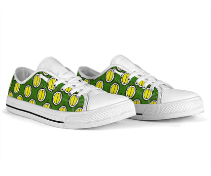 Durian Pattern Print Design DR01 White Bottom Low Top Shoes