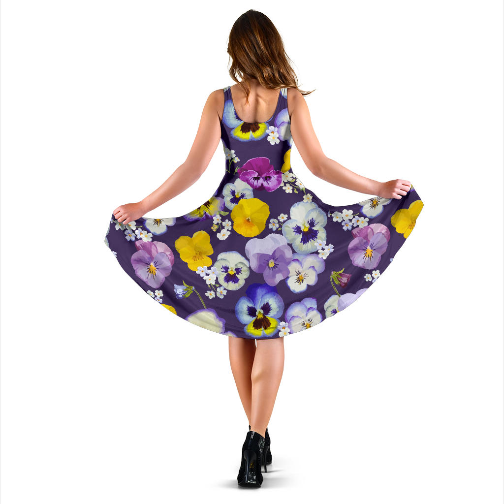 Pansy Pattern Print Design PS02 Midi Dress