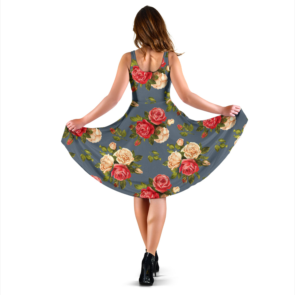 Rose Pattern Print Design RO017 Midi Dress