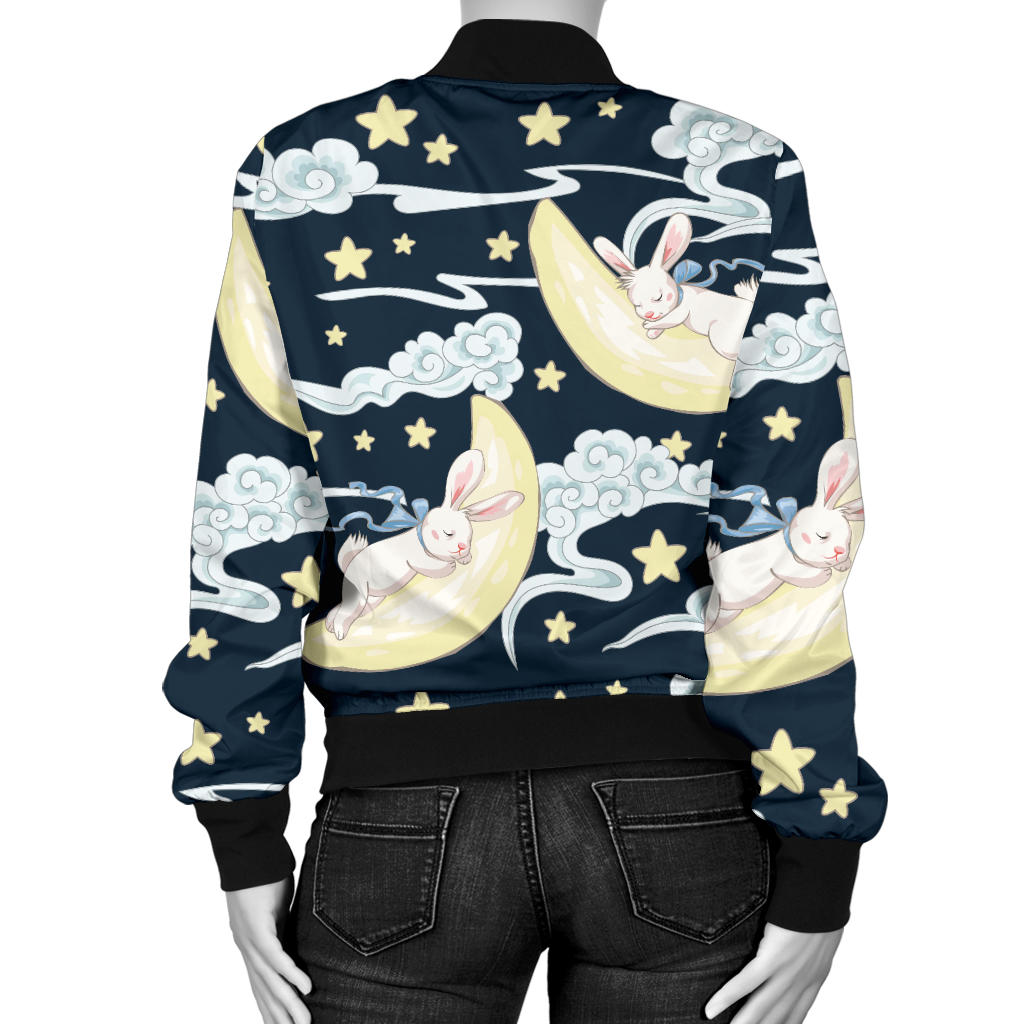 Rabbit Sleeping Pattern Print Design RB08 Women Bomber Jacket