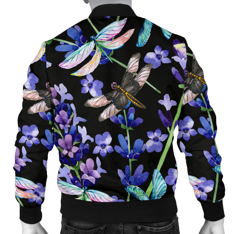 Lavender Dragonfly Pattern Print Design LV03 Men Bomber Jacket