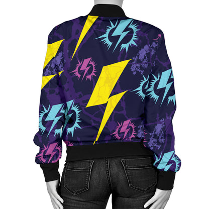 Lightning Thunder Pattern Print Design 01 Women's Bomber Jacket