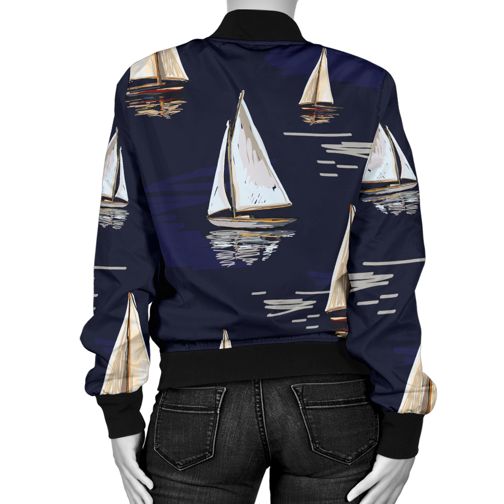 Sailing Ships Pattern Print Design A05 Women's Bomber Jacket