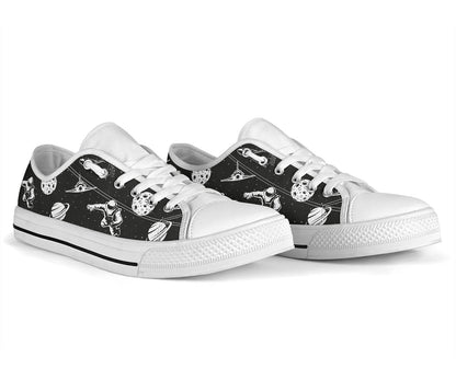 Space Astronauts Print White Bottom Low Top Shoes