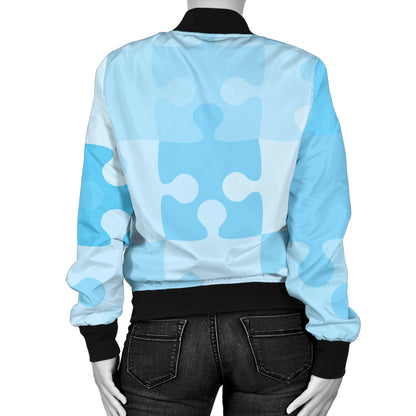 Puzzle Blue Pattern Print Design A04 Women's Bomber Jacket