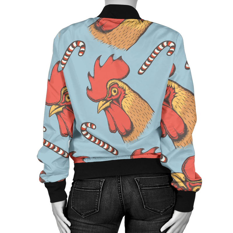 Rooster Pattern Print Design A05 Women's Bomber Jacket