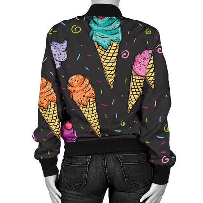 Ice Cream Pattern Print Design IC06 Women Bomber Jacket