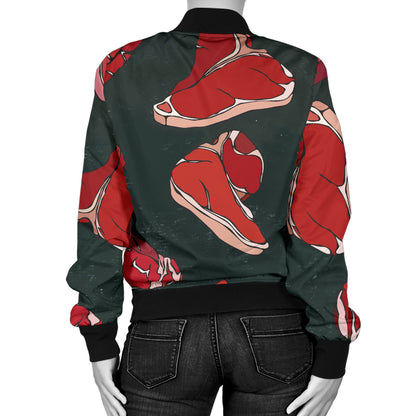 Meat Pattern Print Design 01 Women's Bomber Jacket
