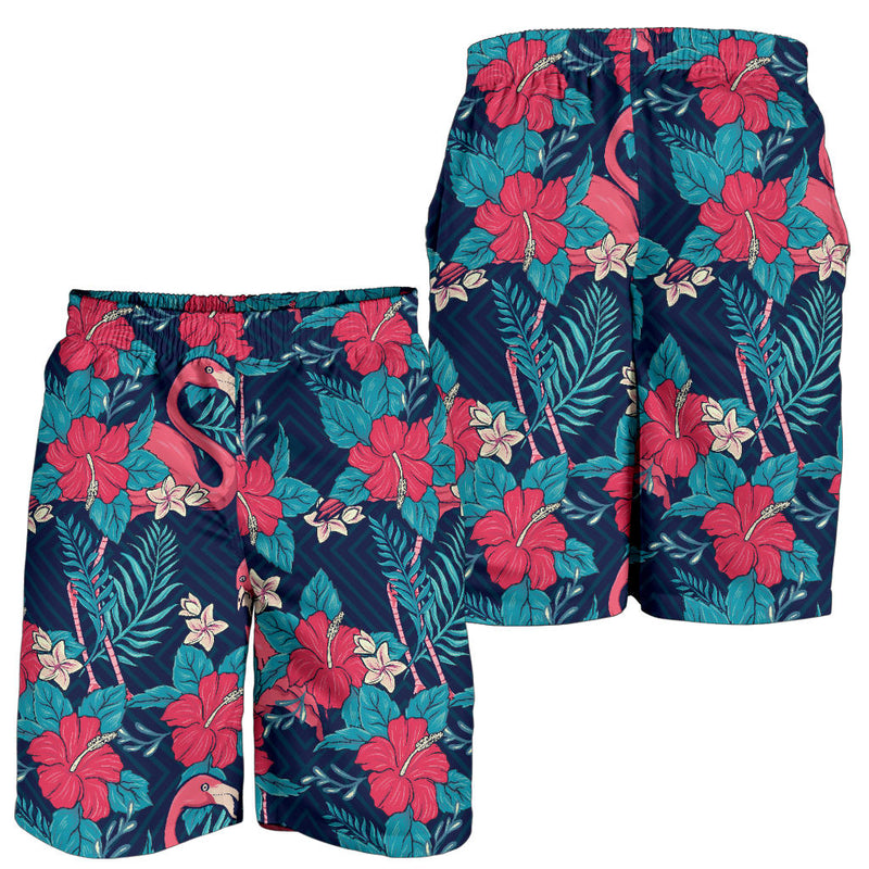 Flamingo Red Hibiscus Pattern Mens Shorts