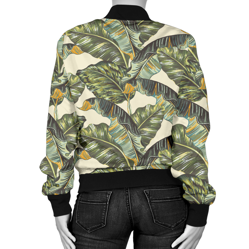 Banana Leaf Pattern Print Design 04 Women's Bomber Jacket