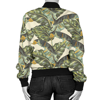 Banana Leaf Pattern Print Design 04 Women's Bomber Jacket