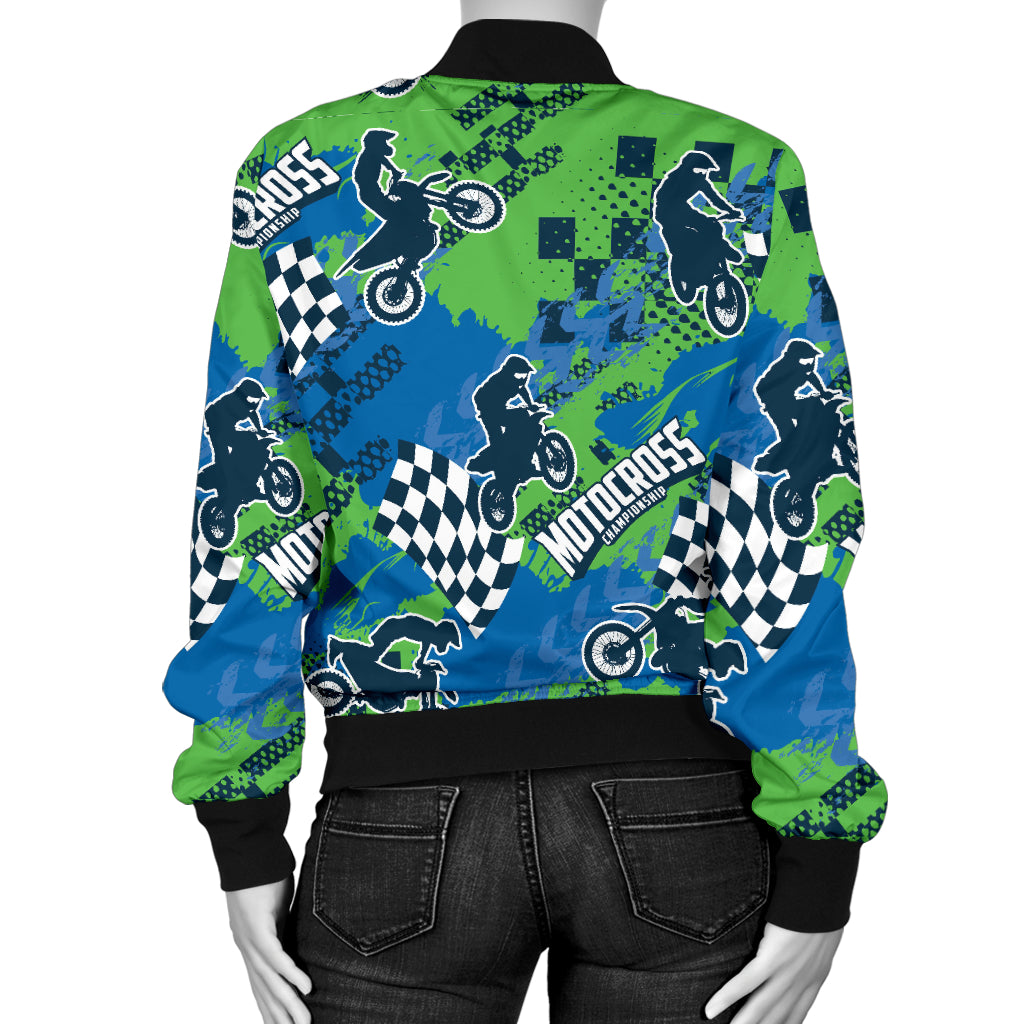 Motocross Pattern Print Design 04 Women's Bomber Jacket
