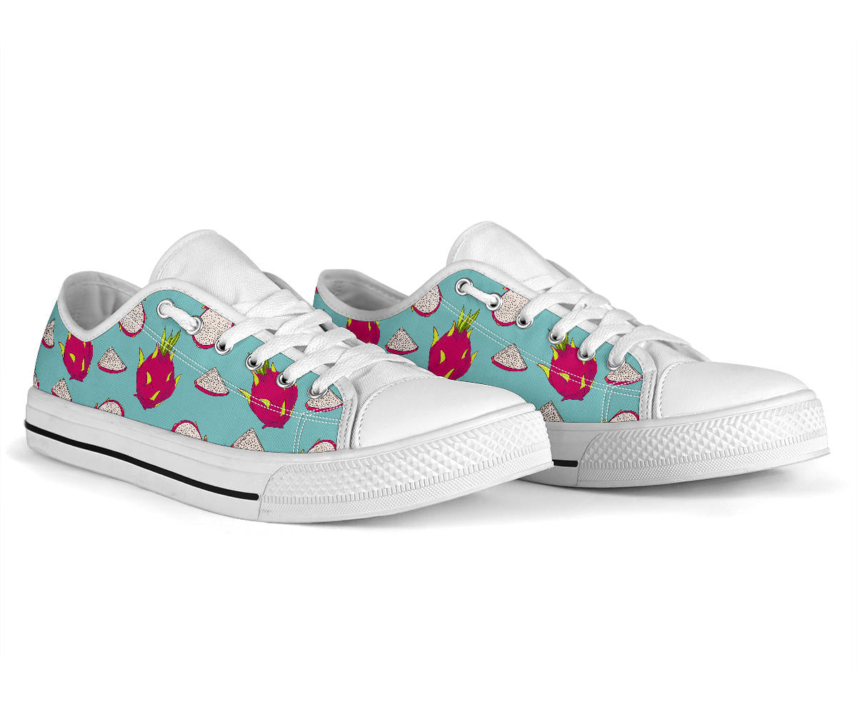 Dragonfruit Pattern Print Design DF01 White Bottom Low Top Shoes