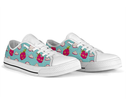 Dragonfruit Pattern Print Design DF01 White Bottom Low Top Shoes
