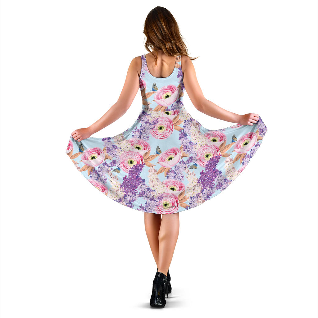 Lilac Pattern Print Design LI03 Midi Dress