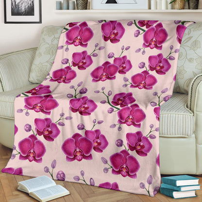 Orchid Purple Pattern Print Design OR04 Fleece Blanket