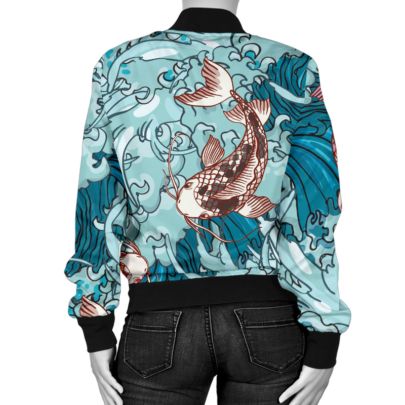 KOI Fish Pattern Print Design 05 Women's Bomber Jacket